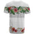 Hawaiian Tropical Flowers and Tribal Polynesian Tattoo T Shirt White Color