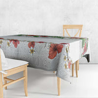 Hawaiian Tropical Flowers and Tribal Polynesian Tattoo Tablecloth White Color LT03 - Polynesian Pride