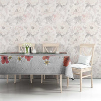 Hawaiian Tropical Flowers and Tribal Polynesian Tattoo Tablecloth White Color LT03 - Polynesian Pride