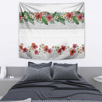 Hawaiian Tropical Flowers and Tribal Polynesian Tattoo Tapestry White Color LT03 - Polynesian Pride