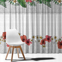 Hawaiian Tropical Flowers and Tribal Polynesian Tattoo Window Curtain White Color LT03 - Polynesian Pride