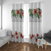 Hawaiian Tropical Flowers and Tribal Polynesian Tattoo Window Curtain White Color LT03 With Grommets White - Polynesian Pride