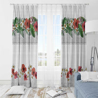 Hawaiian Tropical Flowers and Tribal Polynesian Tattoo Window Curtain White Color LT03 - Polynesian Pride