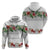 Hawaiian Tropical Flowers and Tribal Polynesian Tattoo Zip Hoodie White Color