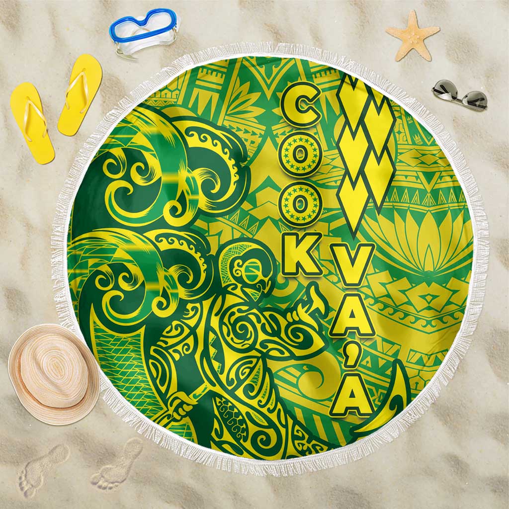 Cook Islands Va'a Polynesian Art Tattoo Beach Blanket National Color LT03 One Size 150cm Green - Yellow - Polynesian Pride