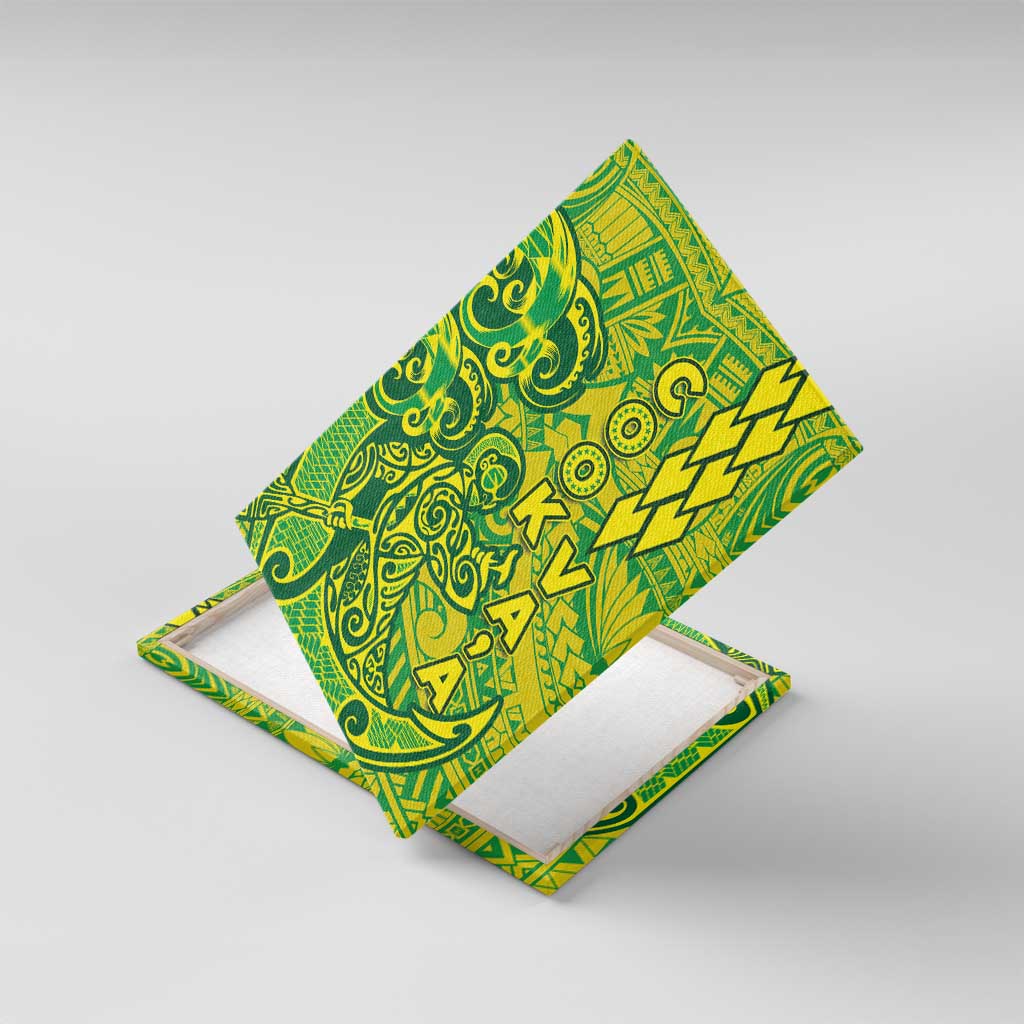 Cook Islands Va'a Polynesian Art Tattoo Canvas Wall Art National Color LT03 With Frame Green - Yellow - Polynesian Pride