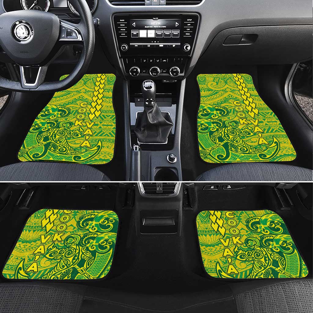 Cook Islands Va'a Polynesian Art Tattoo Car Mats National Color LT03 Set 4pcs Green - Yellow - Polynesian Pride