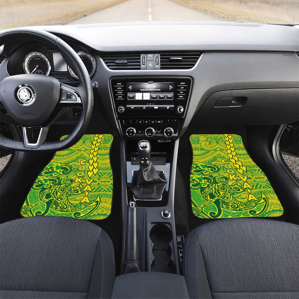 Cook Islands Va'a Polynesian Art Tattoo Car Mats National Color LT03 Set 2pcs - Front Green - Yellow - Polynesian Pride