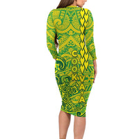 Cook Islands Vaa Polynesian Art Tattoo Family Matching Long Sleeve Bodycon Dress and Hawaiian Shirt National Color