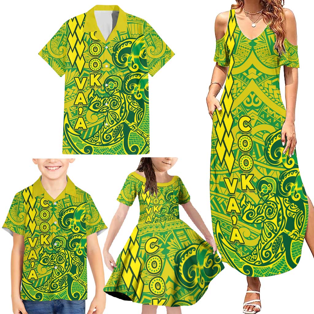 Cook Islands Vaa Polynesian Art Tattoo Family Matching Summer Maxi Dress and Hawaiian Shirt National Color