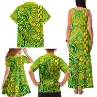 Cook Islands Vaa Polynesian Art Tattoo Family Matching Tank Maxi Dress and Hawaiian Shirt National Color