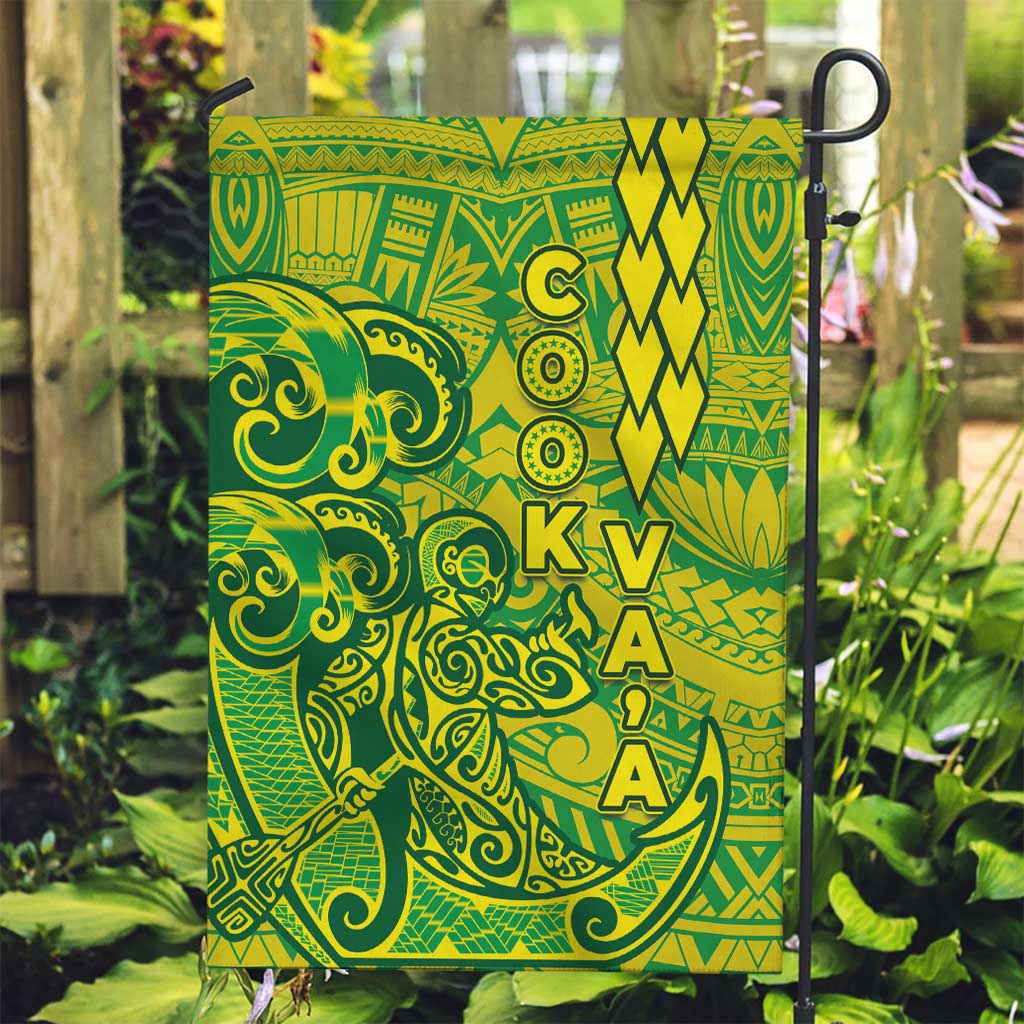 Cook Islands Va'a Polynesian Art Tattoo Garden Flag National Color LT03 Garden Flag Green - Yellow - Polynesian Pride