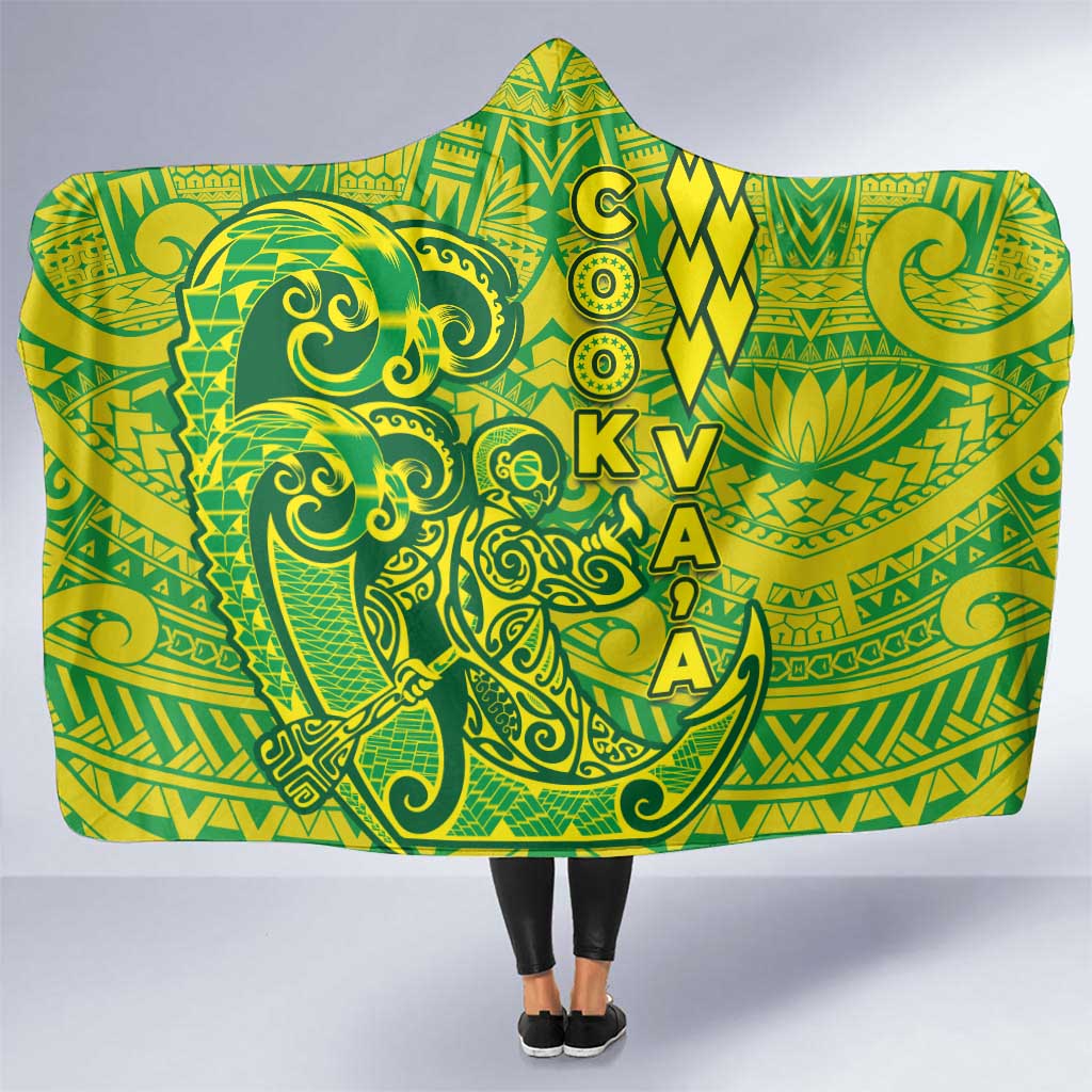 Cook Islands Va'a Polynesian Art Tattoo Hooded Blanket National Color LT03 One Size Green - Yellow - Polynesian Pride