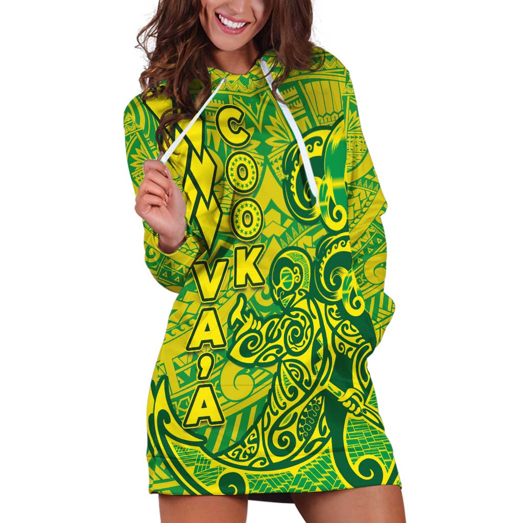 Cook Islands Va'a Polynesian Art Tattoo Hoodie Dress National Color LT03 Green - Yellow - Polynesian Pride