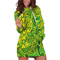 Cook Islands Va'a Polynesian Art Tattoo Hoodie Dress National Color LT03 Green - Yellow - Polynesian Pride