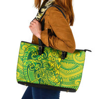 Cook Islands Va'a Polynesian Art Tattoo Leather Tote Bag National Color LT03 Green - Yellow - Polynesian Pride