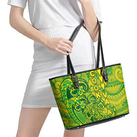 Cook Islands Va'a Polynesian Art Tattoo Leather Tote Bag National Color LT03 - Polynesian Pride