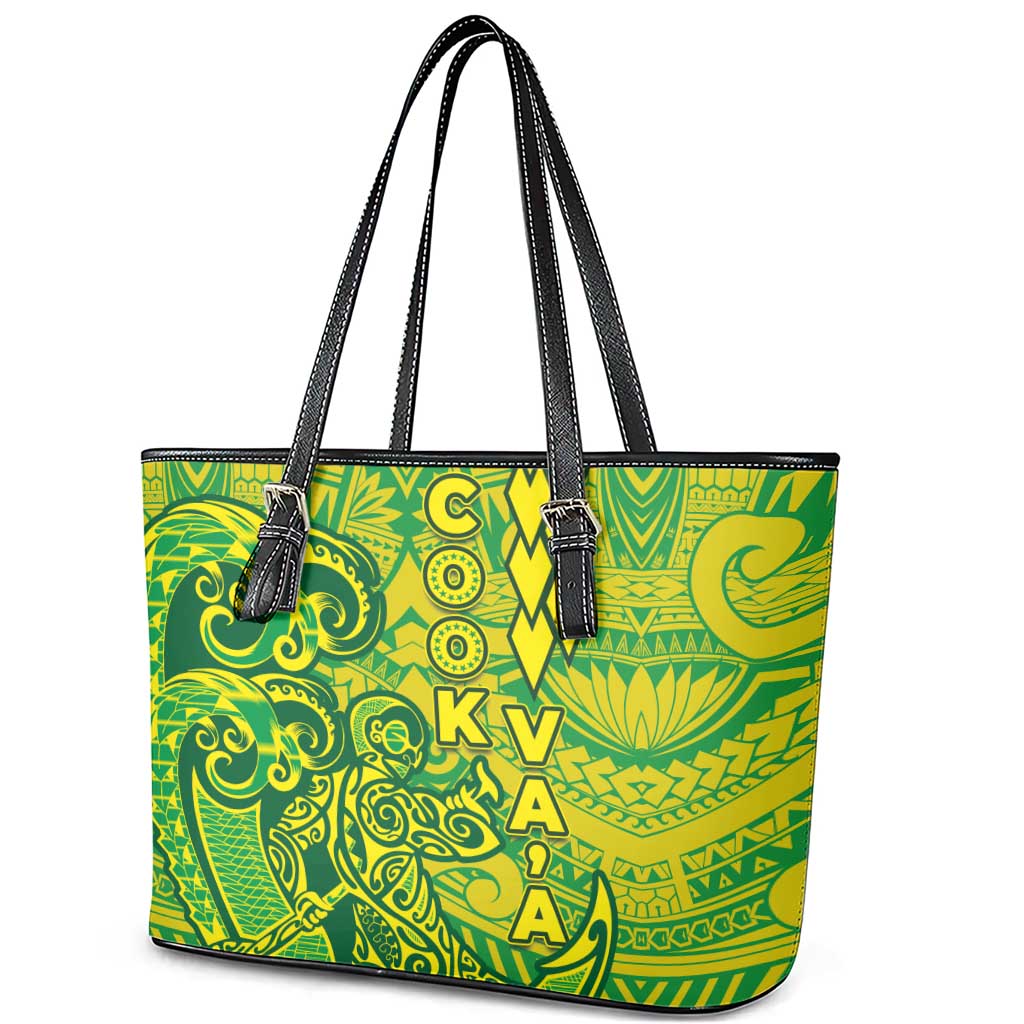 Cook Islands Va'a Polynesian Art Tattoo Leather Tote Bag National Color LT03 - Polynesian Pride