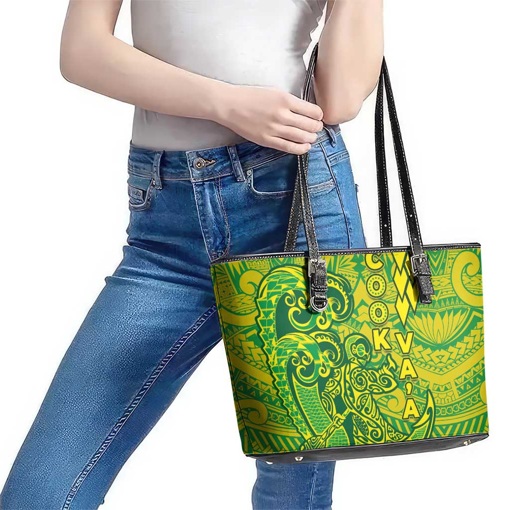 Cook Islands Va'a Polynesian Art Tattoo Leather Tote Bag National Color LT03 - Polynesian Pride