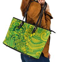 Cook Islands Va'a Polynesian Art Tattoo Leather Tote Bag National Color LT03 - Polynesian Pride
