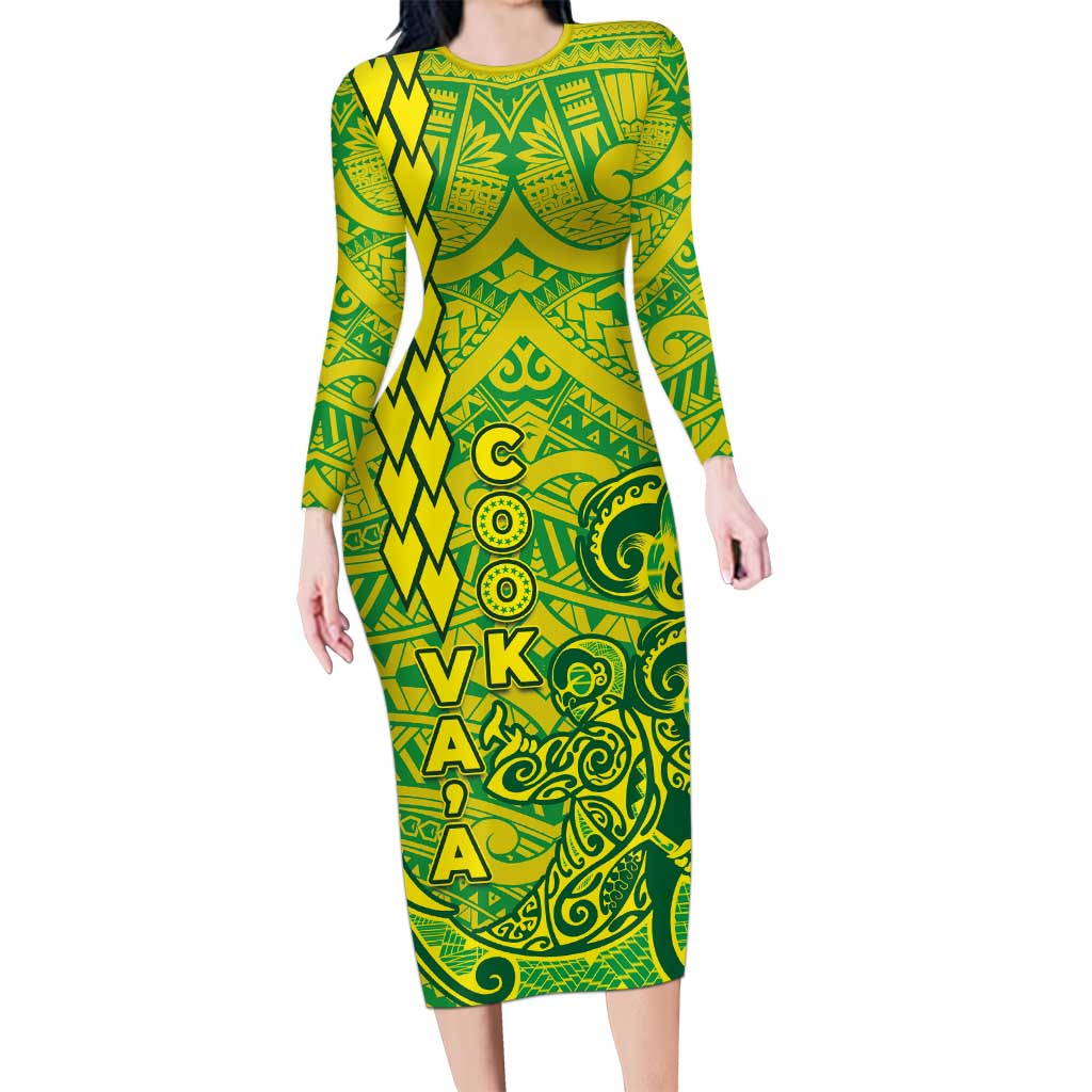 Cook Islands Vaa Polynesian Art Tattoo Long Sleeve Bodycon Dress National Color