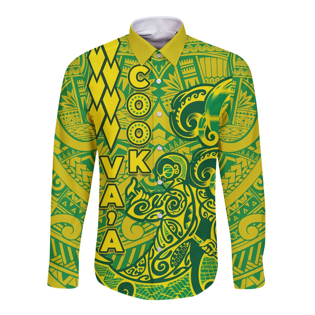 Cook Islands Vaa Polynesian Art Tattoo Long Sleeve Button Shirt National Color