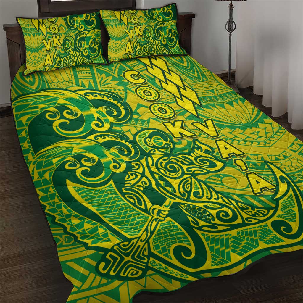 Cook Islands Va'a Polynesian Art Tattoo Quilt Bed Set National Color LT03 Green - Yellow - Polynesian Pride