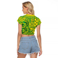 Cook Islands Va'a Polynesian Art Tattoo Raglan Cropped T Shirt National Color LT03 - Polynesian Pride