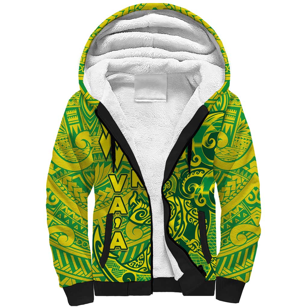 Cook Islands Va'a Polynesian Art Tattoo Sherpa Hoodie National Color LT03 Unisex Green - Yellow - Polynesian Pride