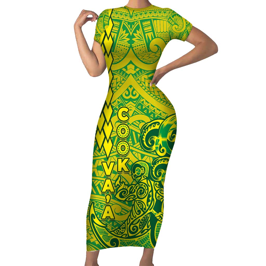 Cook Islands Vaa Polynesian Art Tattoo Short Sleeve Bodycon Dress National Color