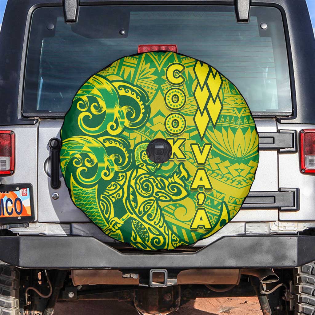 Cook Islands Va'a Polynesian Art Tattoo Spare Tire Cover National Color LT03 Green - Yellow - Polynesian Pride