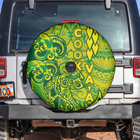 Cook Islands Va'a Polynesian Art Tattoo Spare Tire Cover National Color LT03 Green - Yellow - Polynesian Pride