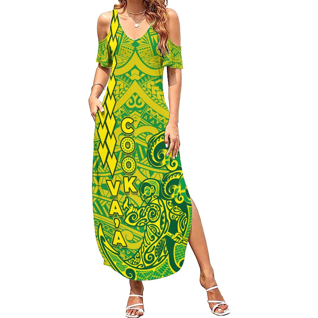 Cook Islands Va'a Polynesian Art Tattoo Summer Maxi Dress National Color LT03 Women Green - Yellow - Polynesian Pride