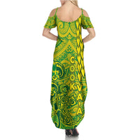 Cook Islands Va'a Polynesian Art Tattoo Summer Maxi Dress National Color LT03 - Polynesian Pride