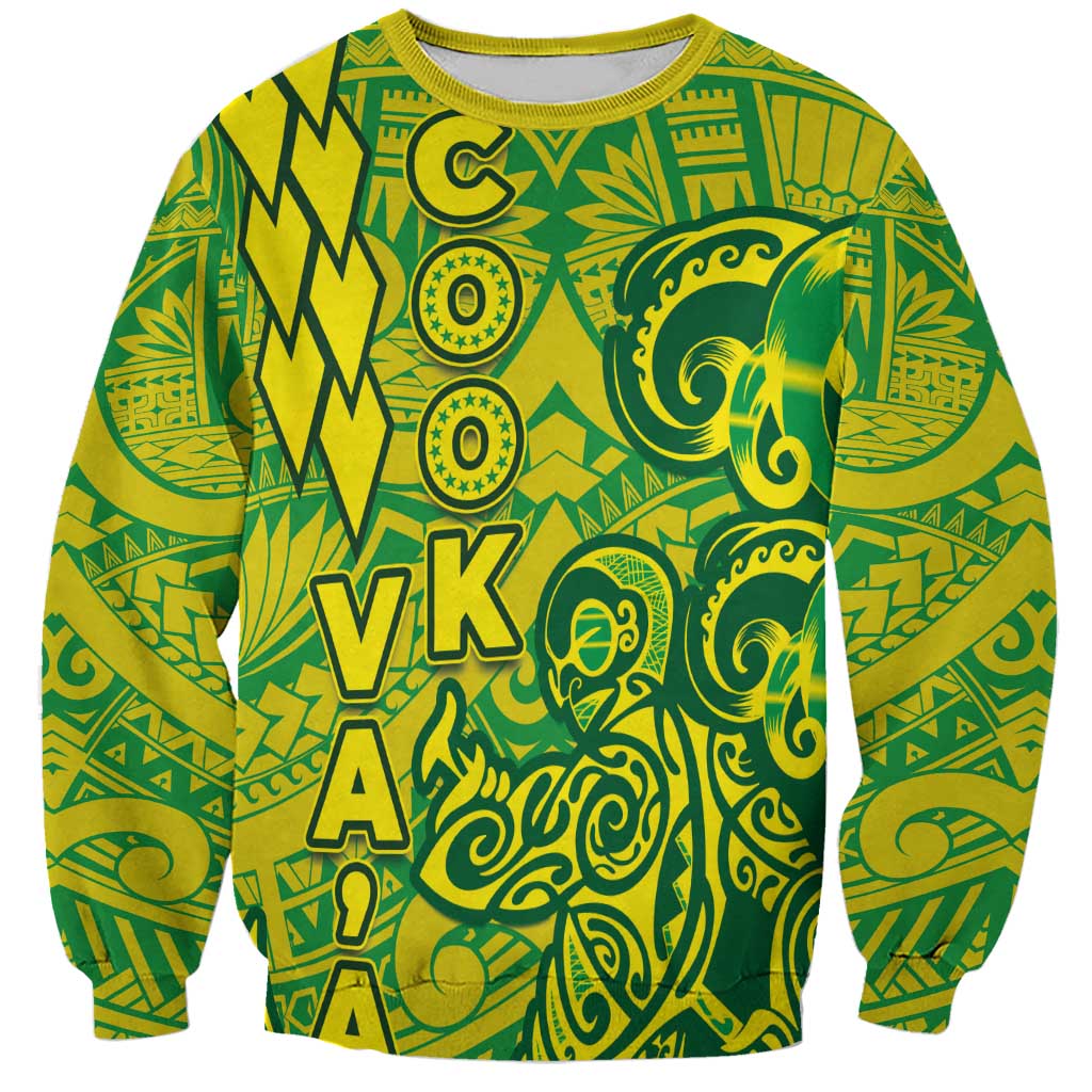 Cook Islands Va'a Polynesian Art Tattoo Sweatshirt National Color LT03 Unisex Green - Yellow - Polynesian Pride