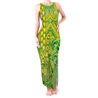 Cook Islands Va'a Polynesian Art Tattoo Tank Maxi Dress National Color LT03 Women Green - Yellow - Polynesian Pride