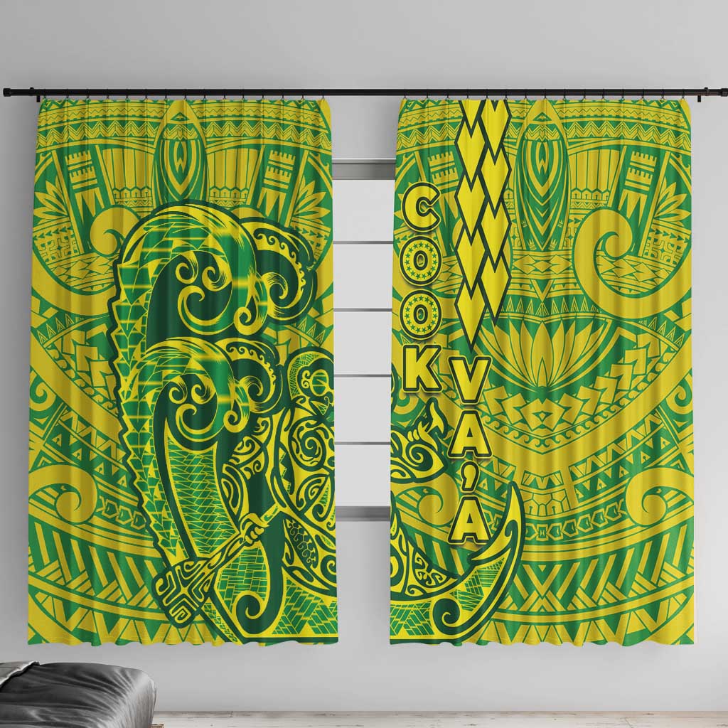Cook Islands Va'a Polynesian Art Tattoo Window Curtain National Color LT03 With Hooks Green - Yellow - Polynesian Pride
