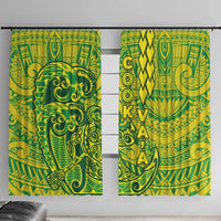 Cook Islands Va'a Polynesian Art Tattoo Window Curtain National Color LT03 With Hooks Green - Yellow - Polynesian Pride
