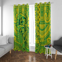Cook Islands Va'a Polynesian Art Tattoo Window Curtain National Color LT03 With Grommets Green - Yellow - Polynesian Pride