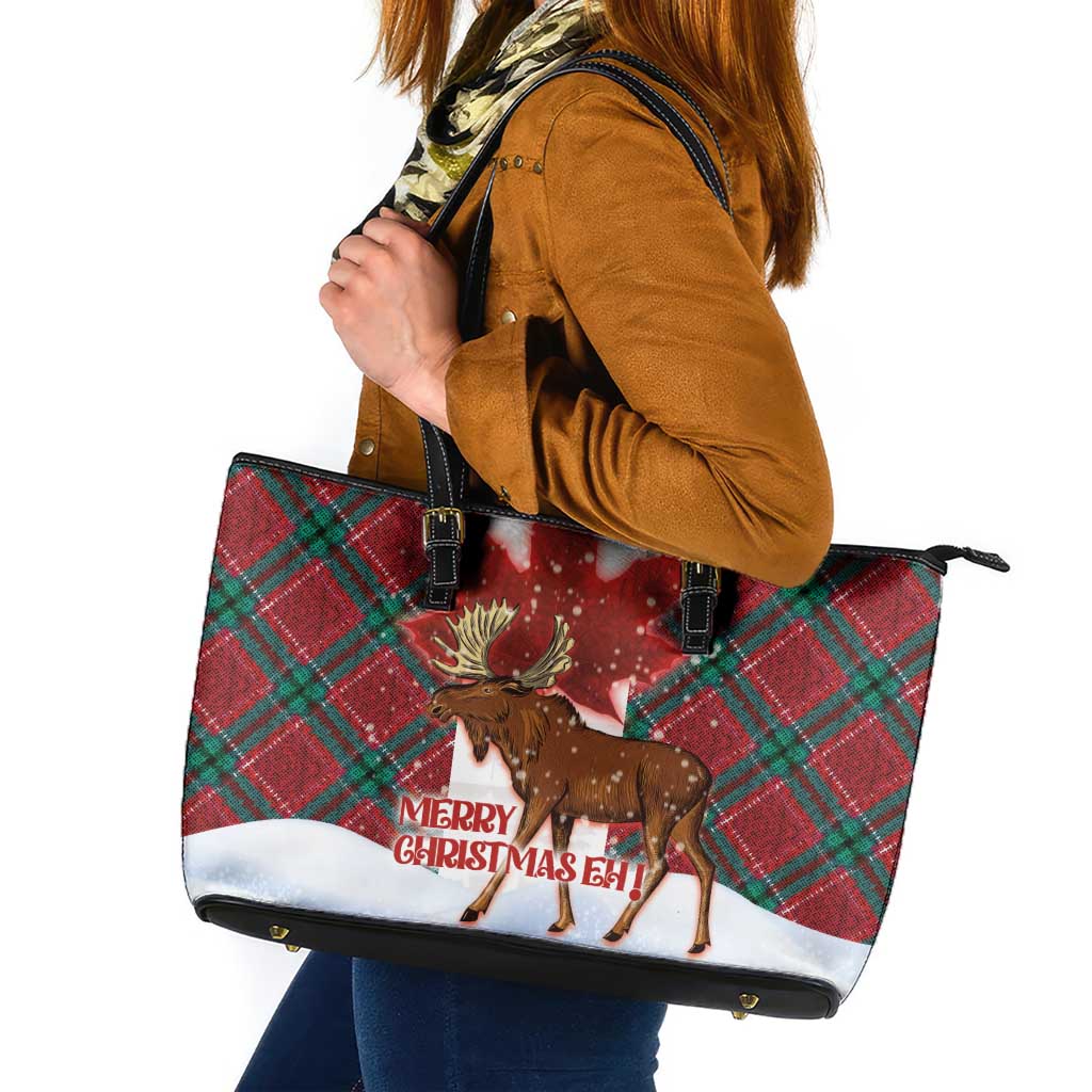 Canadian Christmas - Moose and Maple Retro Style Leather Tote Bag