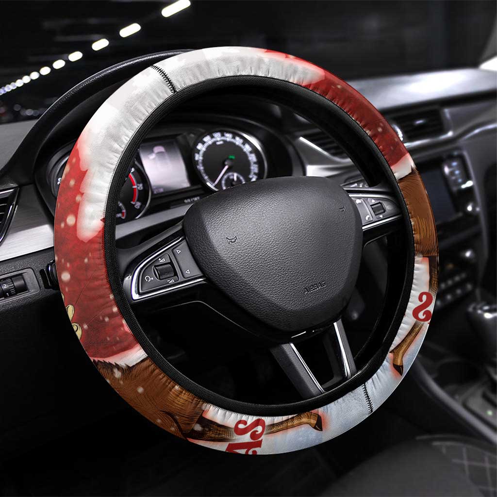 Canadian Christmas - Moose and Maple Retro Style Steering Wheel Cover LT03 Universal Fit Red - Polynesian Pride