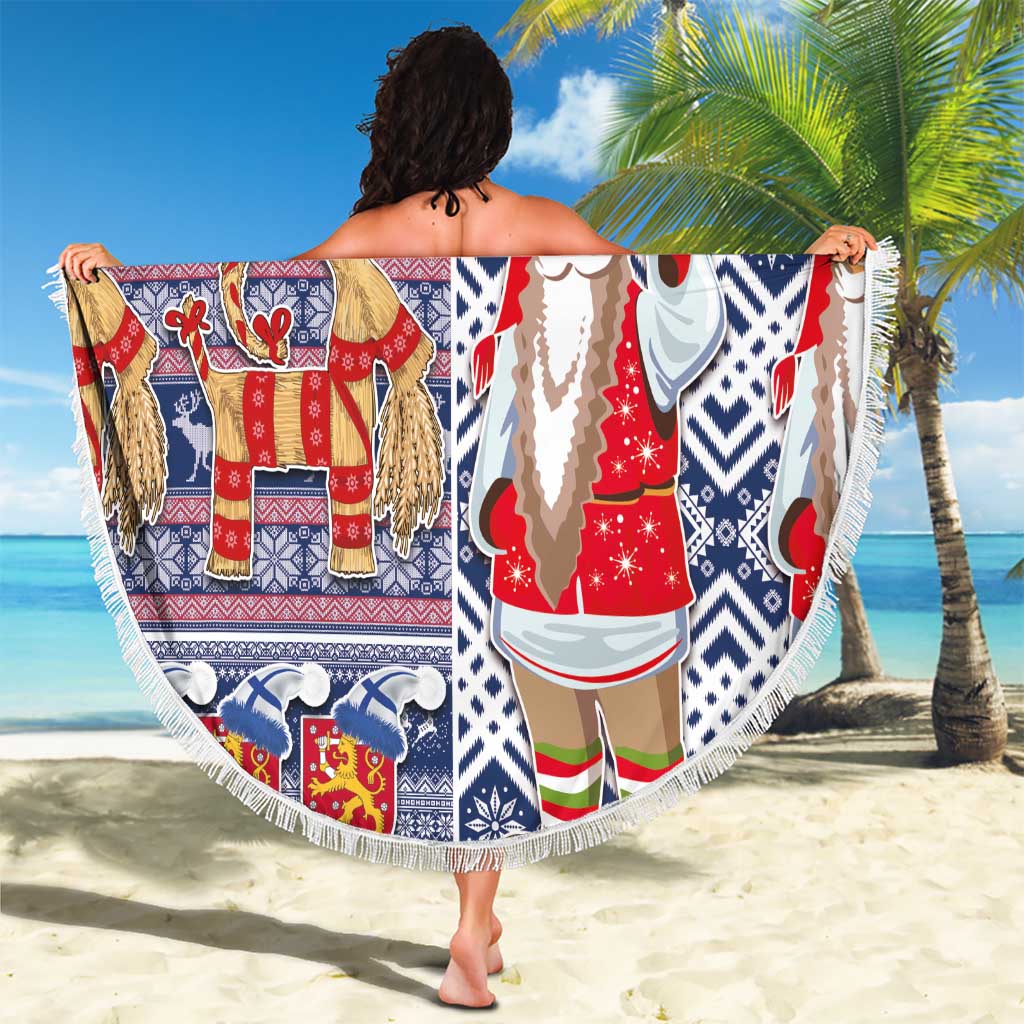 Yule Goat Joulupukki Finnish Christmas Beach Blanket Scandinavian Pattern LT03 - Polynesian Pride