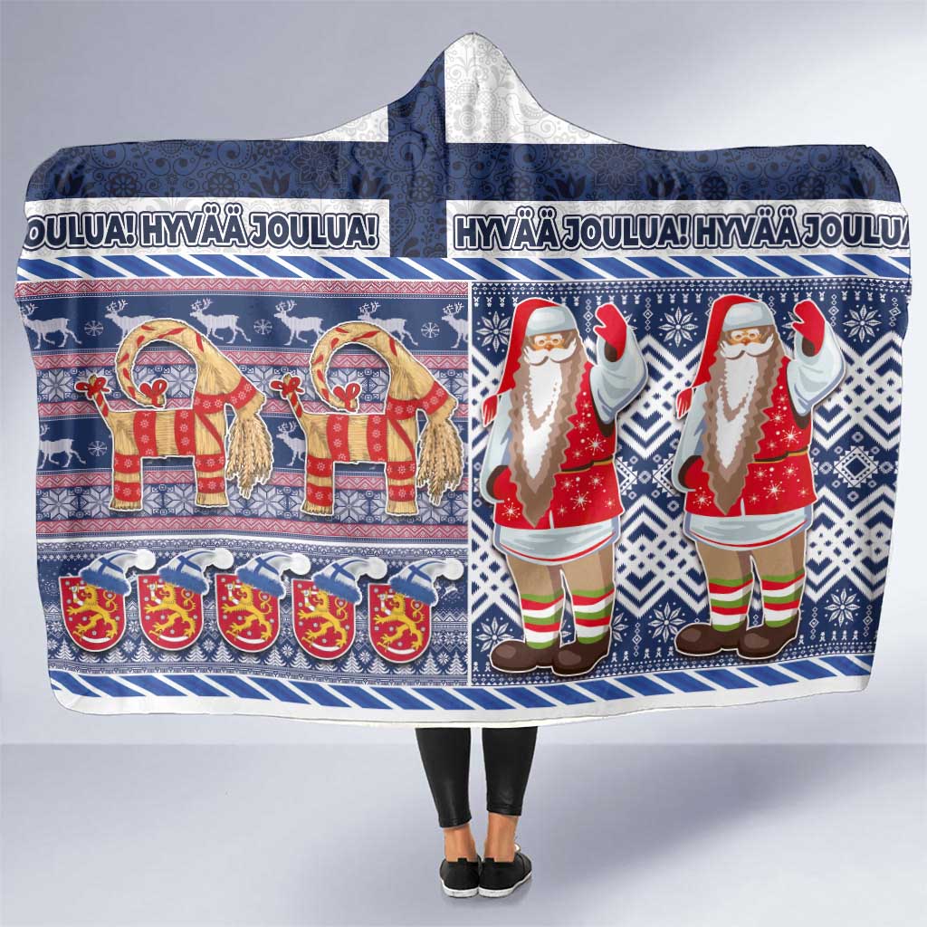 Yule Goat Joulupukki Finnish Christmas Hooded Blanket Scandinavian Pattern LT03 One Size Blue - Polynesian Pride