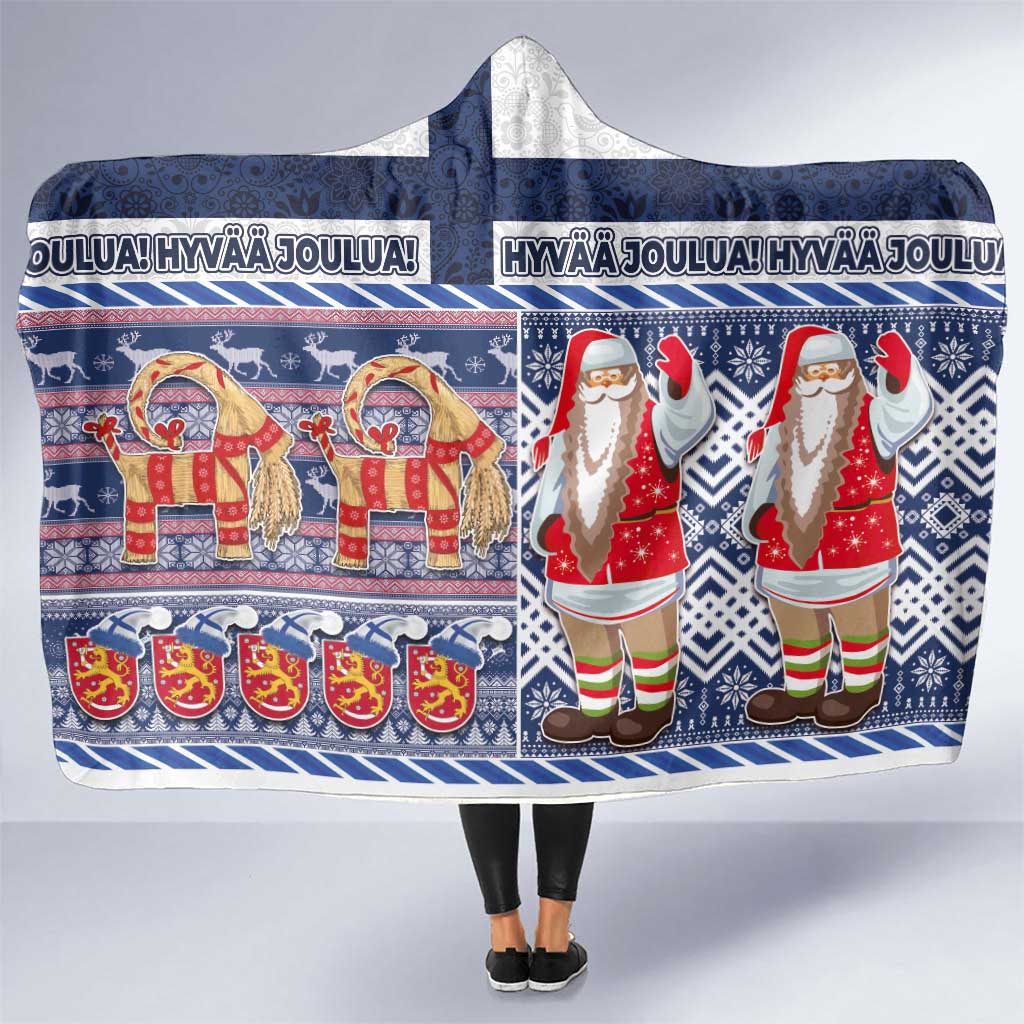 Yule Goat Joulupukki Finnish Christmas Hooded Blanket Scandinavian Pattern