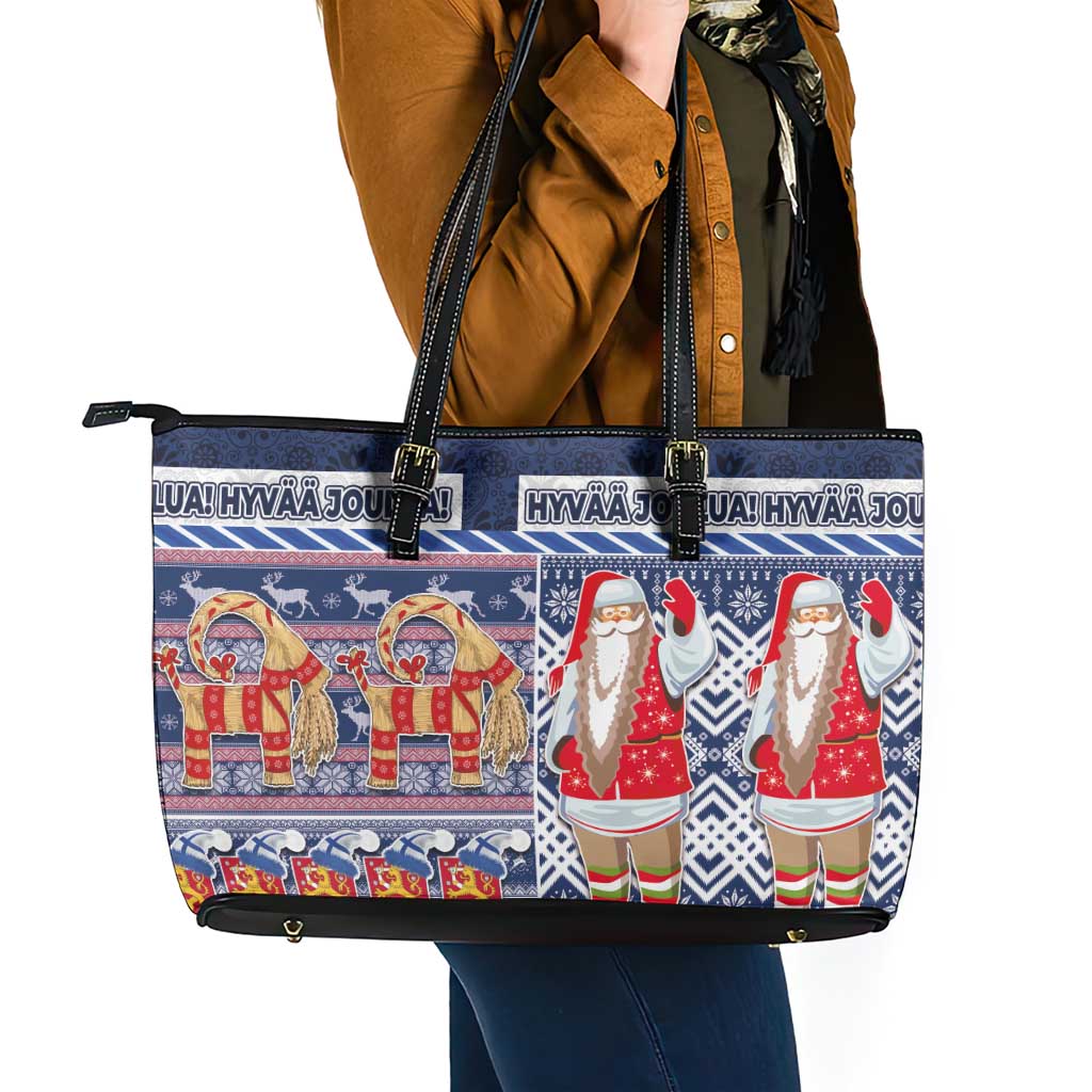 Yule Goat Joulupukki Finnish Christmas Leather Tote Bag Scandinavian Pattern LT03 - Polynesian Pride