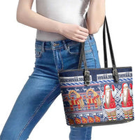 Yule Goat Joulupukki Finnish Christmas Leather Tote Bag Scandinavian Pattern LT03 - Polynesian Pride