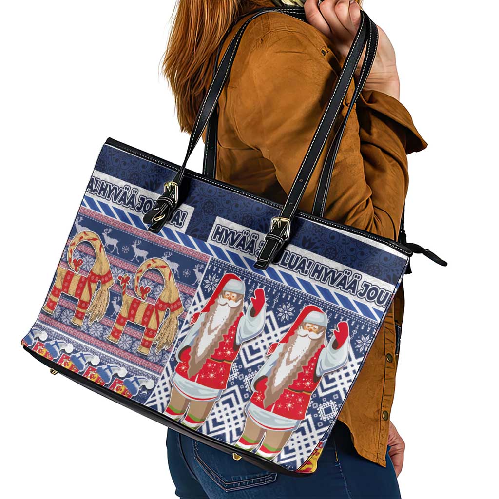 Yule Goat Joulupukki Finnish Christmas Leather Tote Bag Scandinavian Pattern LT03 - Polynesian Pride