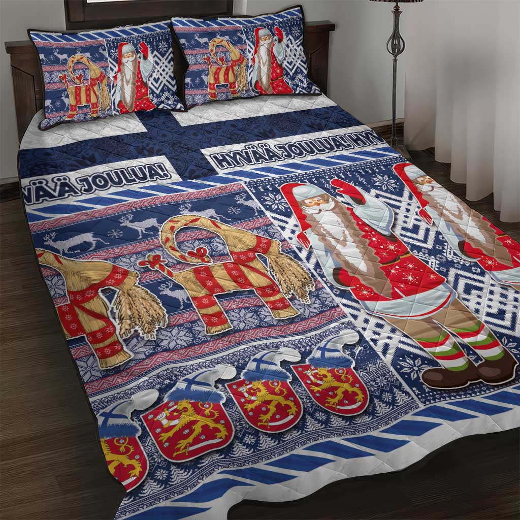 Yule Goat Joulupukki Finnish Christmas Quilt Bed Set Scandinavian Pattern LT03 Blue - Polynesian Pride