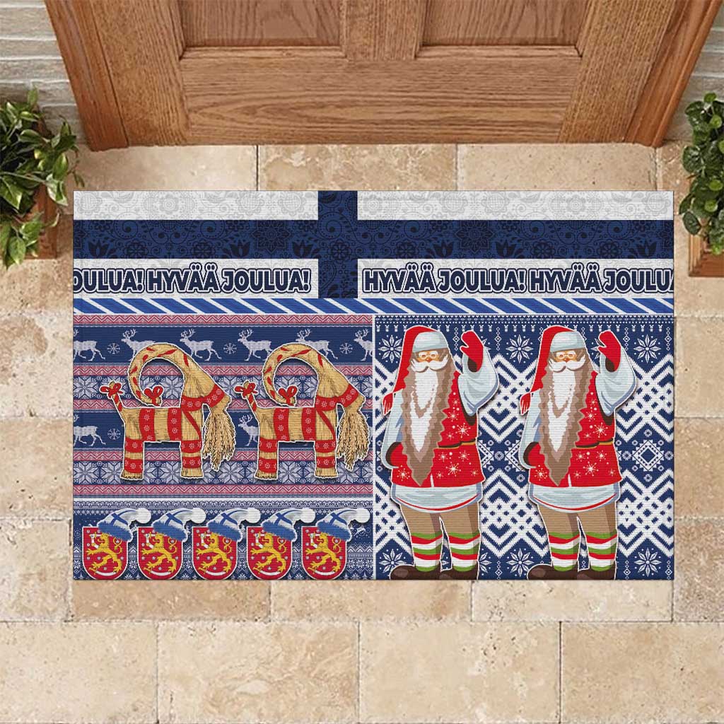 Yule Goat Joulupukki Finnish Christmas Rubber Doormat Scandinavian Pattern LT03 Blue - Polynesian Pride