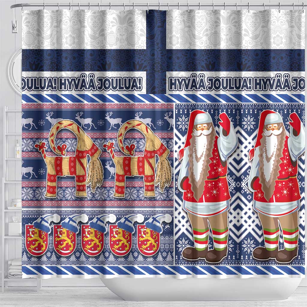 Yule Goat Joulupukki Finnish Christmas Shower Curtain Scandinavian Pattern